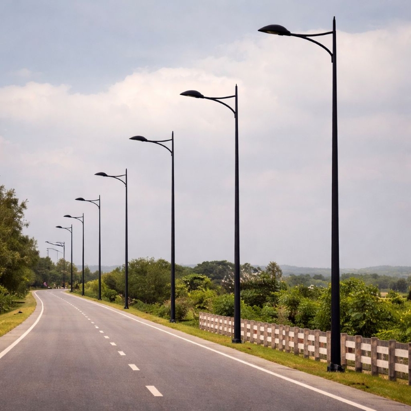 Highway street light pole installation in Uttar Pradesh India with modern road lighting by Surya Traders
