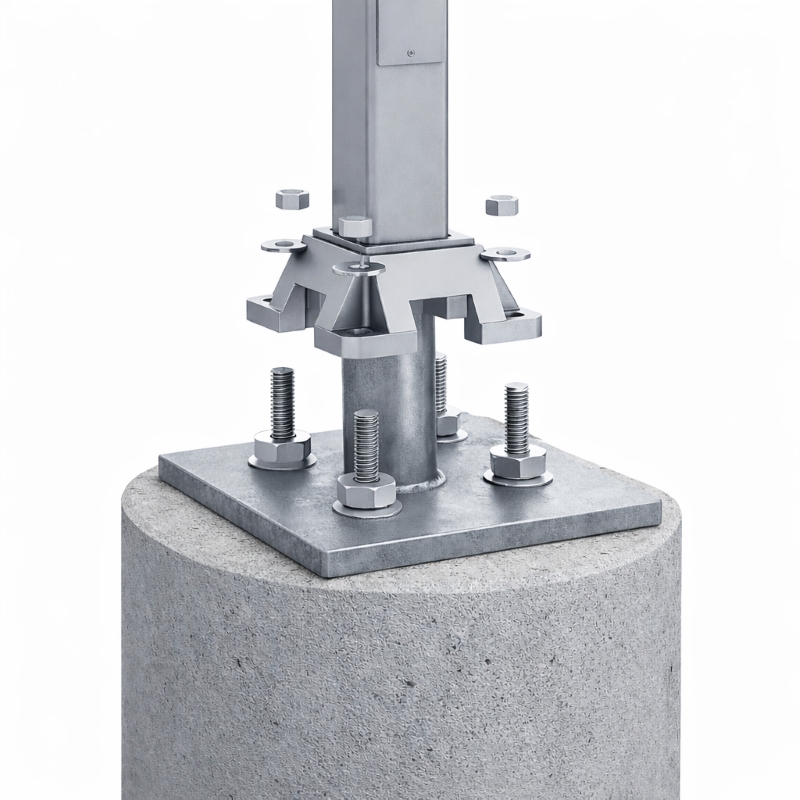 lighting pole base plate foundation with anchor bolts for outdoor installation