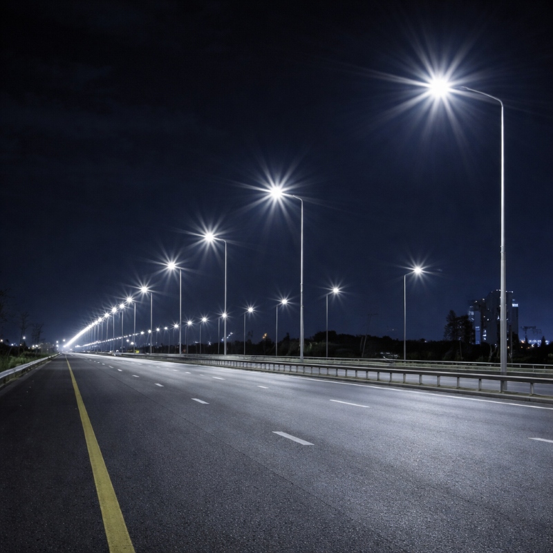 National highway street light pole installation with premium galvanized LED lighting poles on expressway road