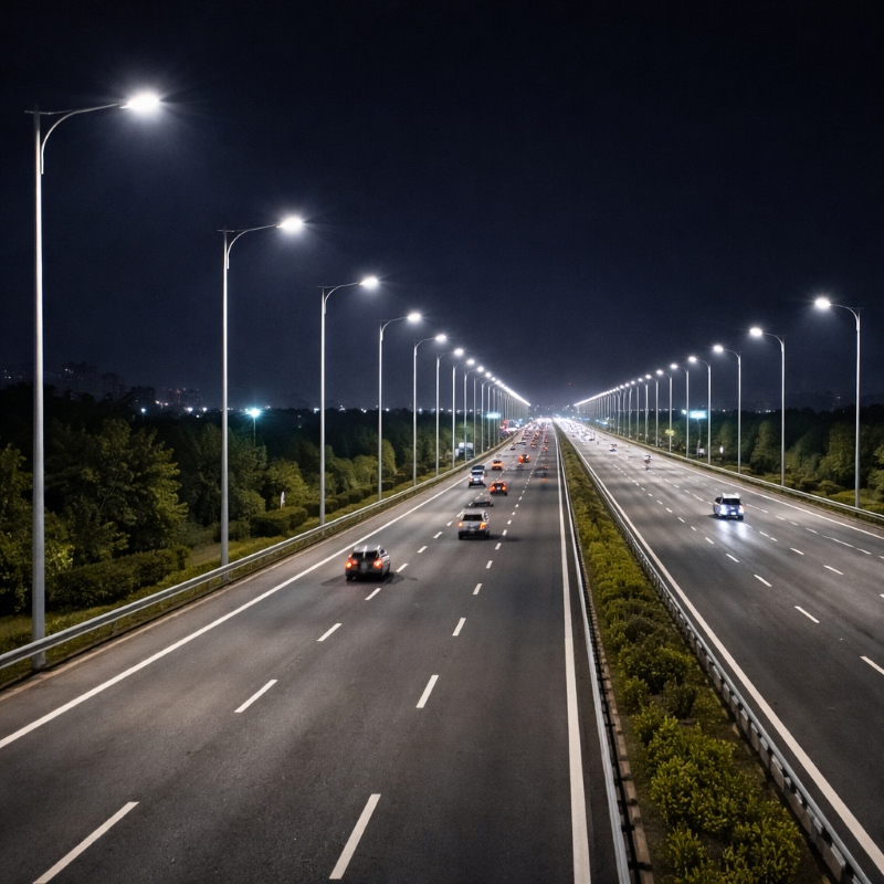 Surya street light pole supplier in India installed on highway for continuous road lighting system