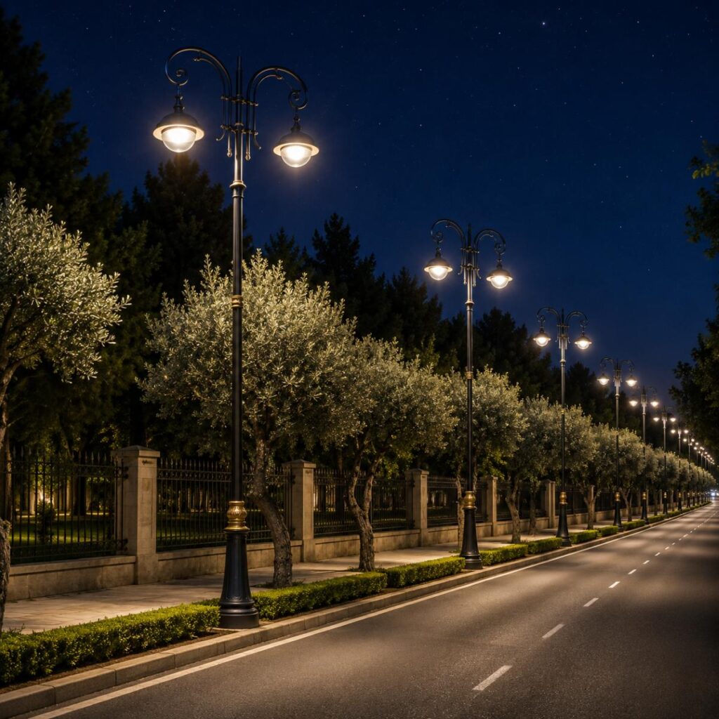 Premium decorative lighting pole for smart city projects designed by Surya Traders for urban roads, public spaces, landscaped boulevards, parks, commercial districts, and modern city infrastructure in India.
