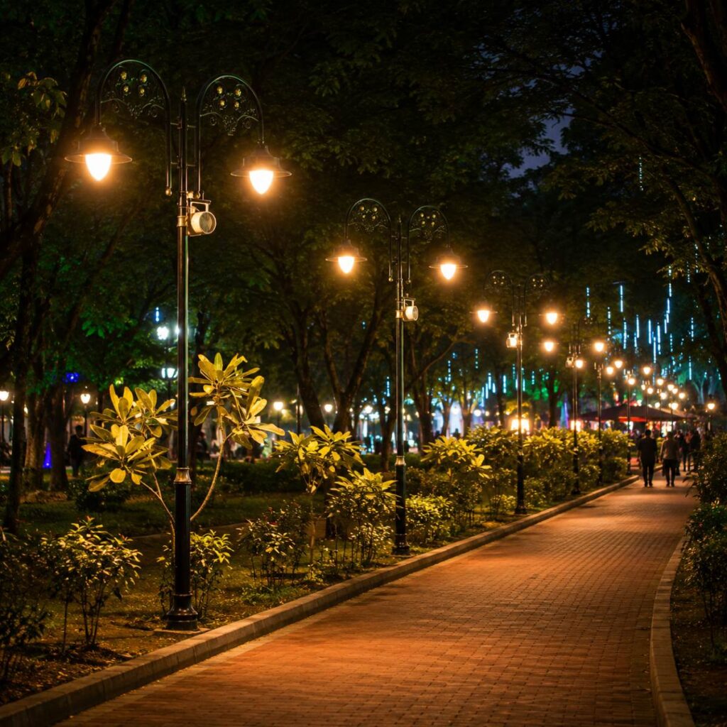 Garden lighting pole manufactured by Surya in India for parks, gardens, pathways, resorts, and outdoor landscape projects.