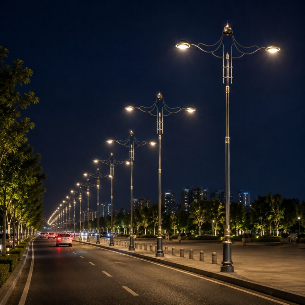 Premium decorative lighting pole manufactured by Surya Traders for roads, parks, gardens, commercial developments, residential communities, luxury landscapes, and outdoor architectural lighting across India.