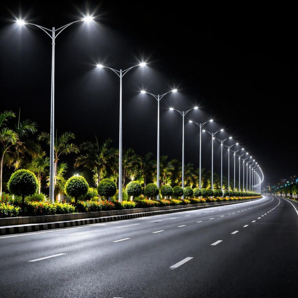 Smart City Tubular Pole manufactured by Surya Traders in Bhopal, India, designed for LED street lighting, smart city infrastructure, urban roads, commercial developments, and public outdoor lighting projects.