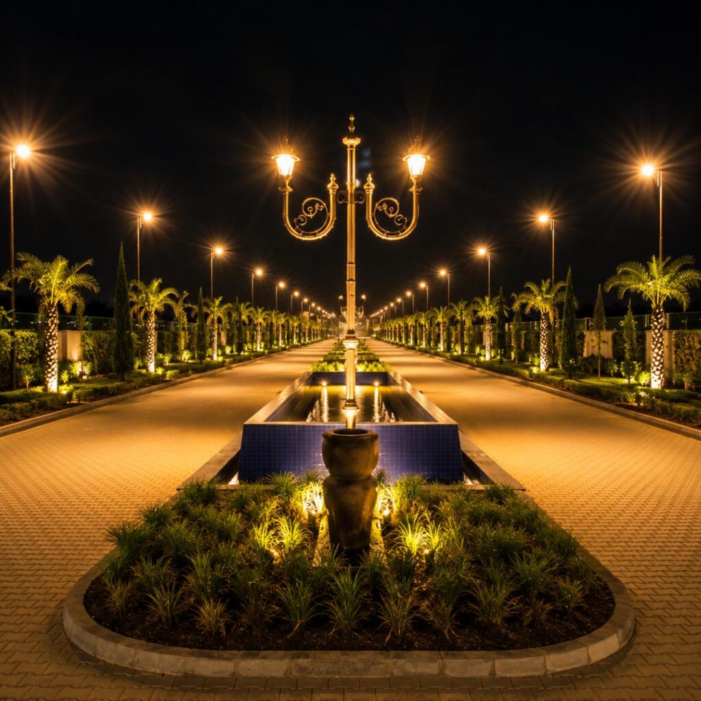 Decorative garden lighting pole manufactured by Surya Traders in India for parks, gardens, pathways, landscapes, resorts, campuses, and LED outdoor lighting projects.