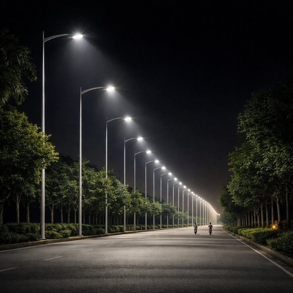 Premium swaged MS tubular pole manufactured by Surya Traders in India for street lighting, highways, smart city infrastructure, industrial zones, commercial projects, residential developments, and public lighting applications with precision-engineered steel construction and corrosion-resistant protection.