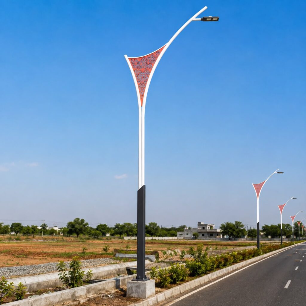 Highway street light pole installation in Uttar Pradesh India with modern road lighting by Surya Traders