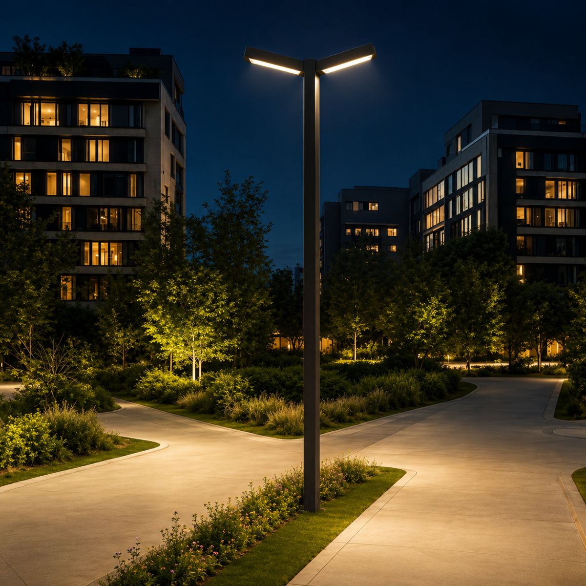 Modern LED street light poles supplied by Surya Traders for infrastructure, commercial developments, urban roads, and outdoor lighting projects across India.