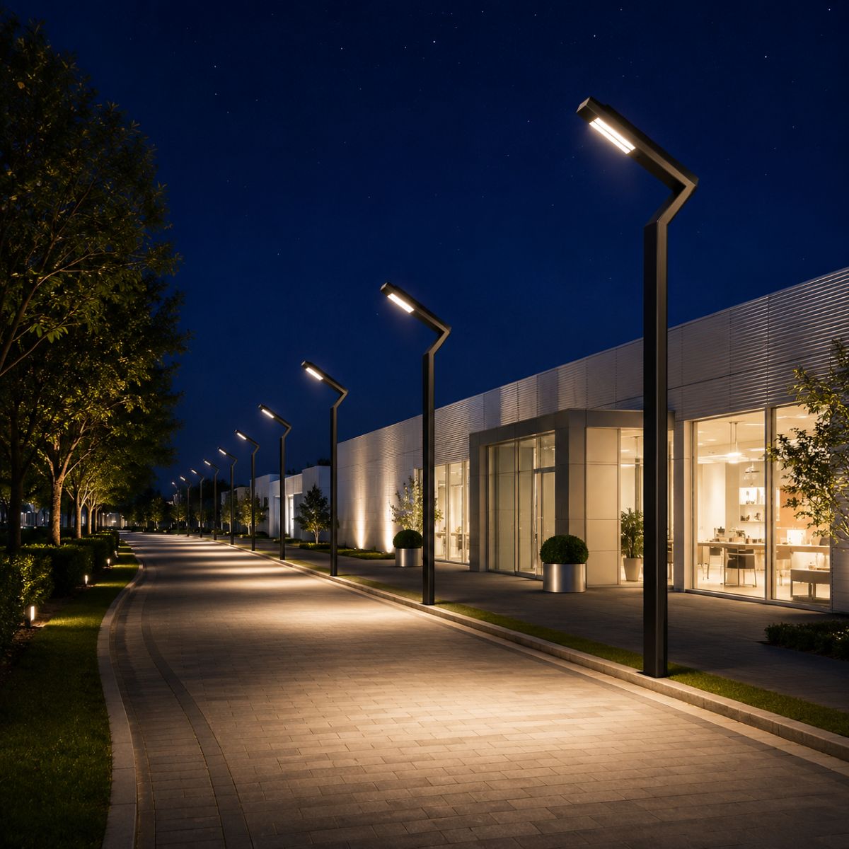 Modern LED street lighting pole manufactured by Surya Traders for commercial campuses, public spaces, business parks, institutional premises, and outdoor lighting projects across India.