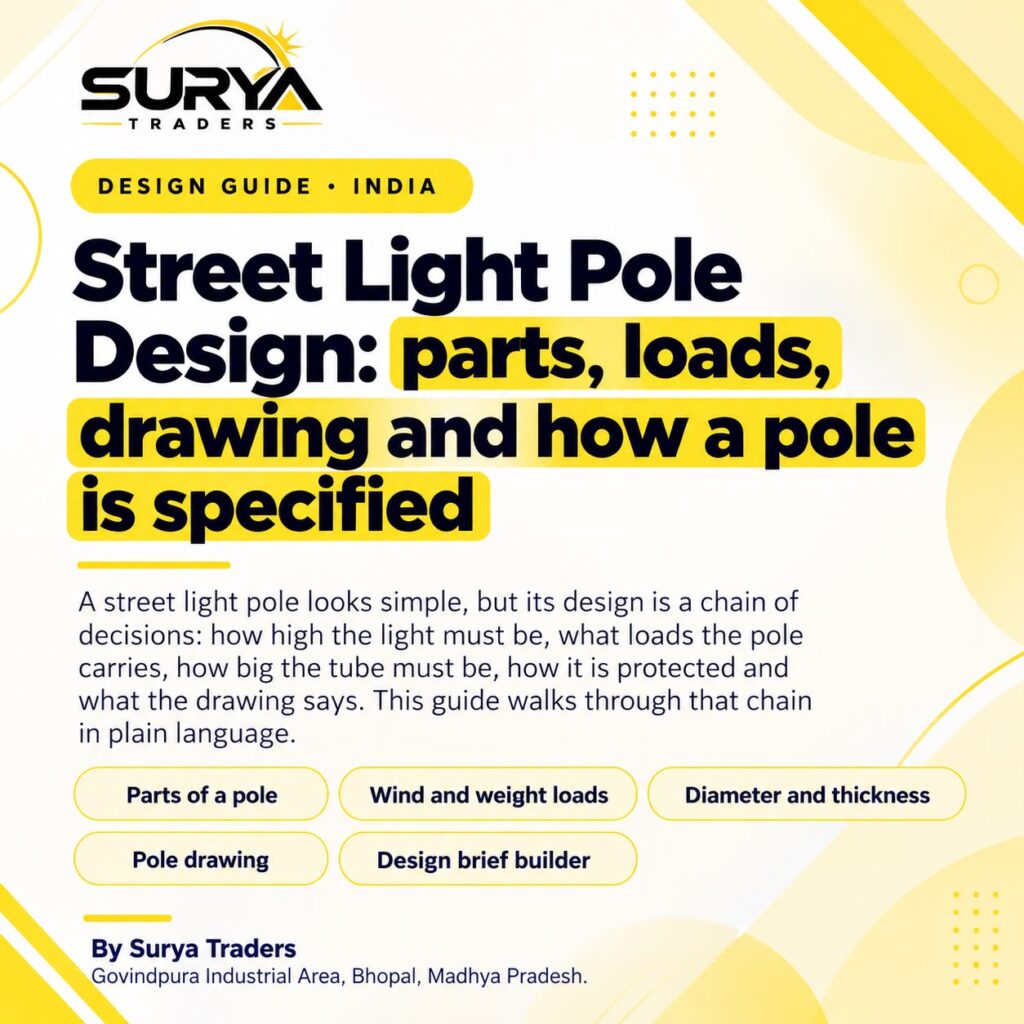 Decorative light pole specification guide by Surya Traders, Bhopal
